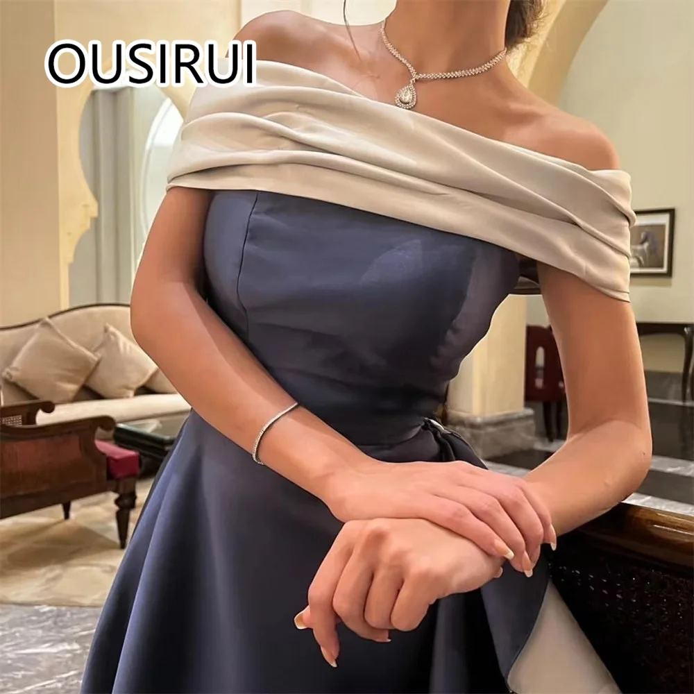 Off-Shoulder Satin Pleated Bridesmaid Party Gowns Sheath Sexy Ankle-Length Backless Ruffles Saudi Arab Gown robe de mariée