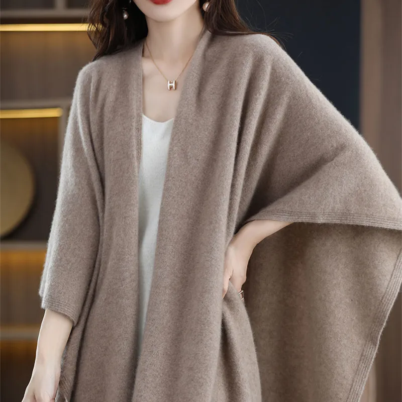 Autumn Winter New 100% Pure Wool Cashmere Shawl Female Korean Version Of Solid Color Big Scarf Outside shawl To Keep Warm Women