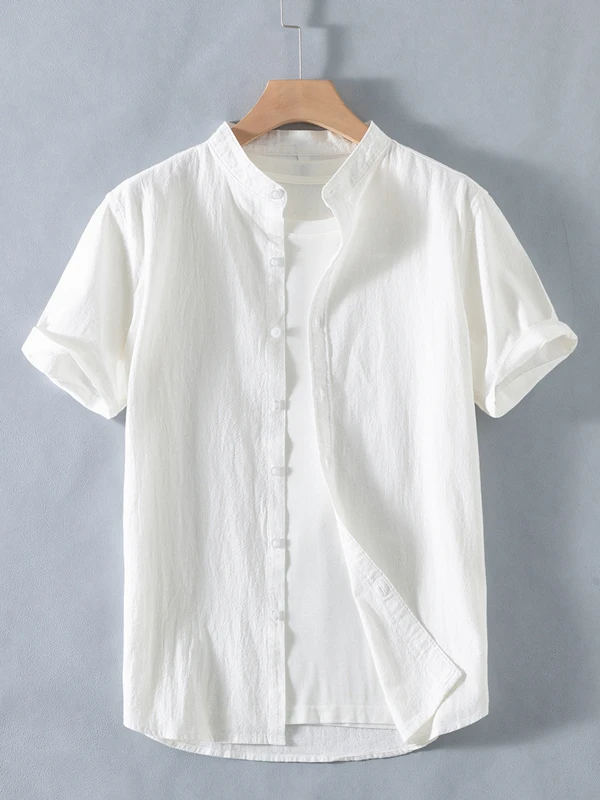 

Loose Fit Linen Cotton ort Sve irt Thin Summer Mens Casual Versatile f Sve T-irt Turn down Collar WZE Brand