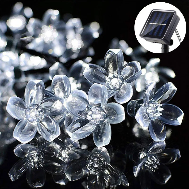 

1Pack Christmas Fairy Lights 20/50/100LED Outdoor Solar LED Cherry Flower String Lights For Wedding Patio Yard Garden Decoration
