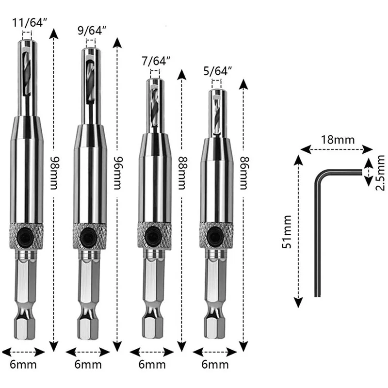 HOT-Center Drill Bit Set 5 PCS Self Centering Hinge Tapper Core Drill Bit Set For Woodworking, Door Window Drill Bits