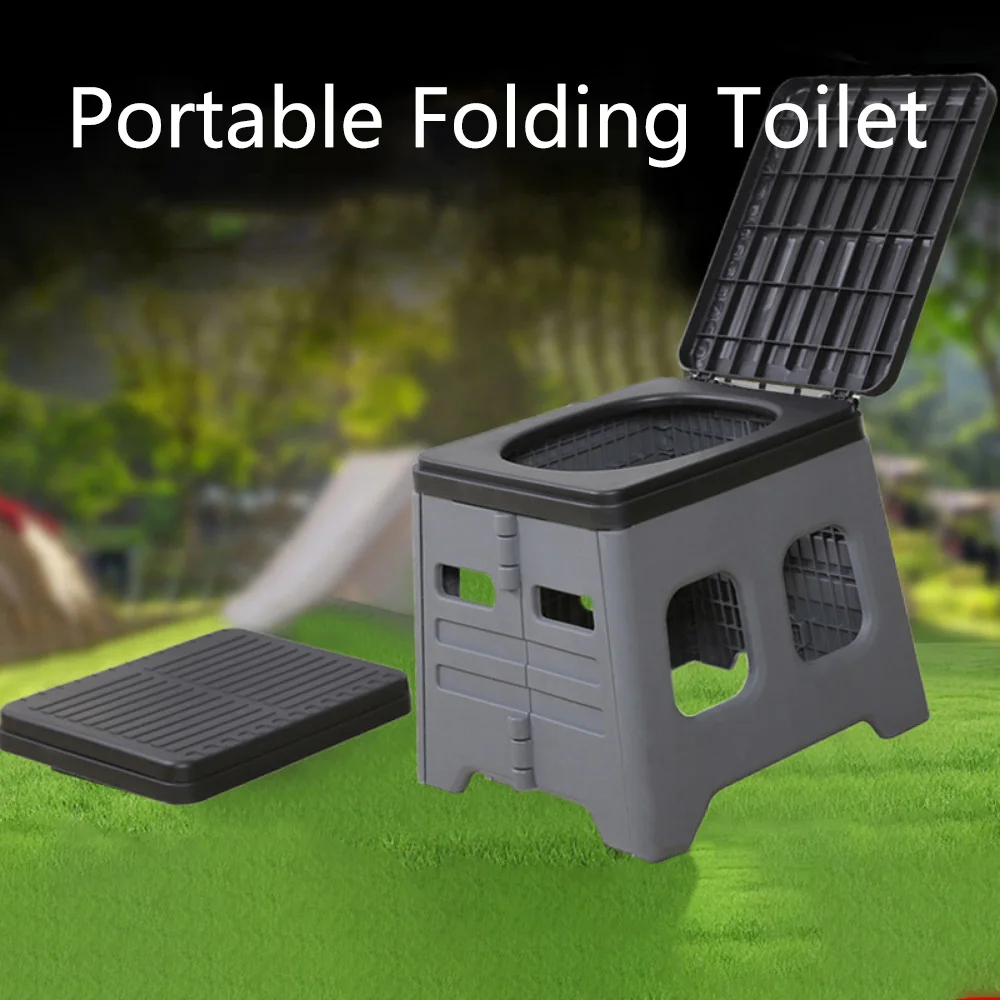 

Outdoor Camping Folding Toilet, Travel Self-driving Car Toilet, Emergency Portable Toilet Stool, Picnic Trash Can, Two-in-one.