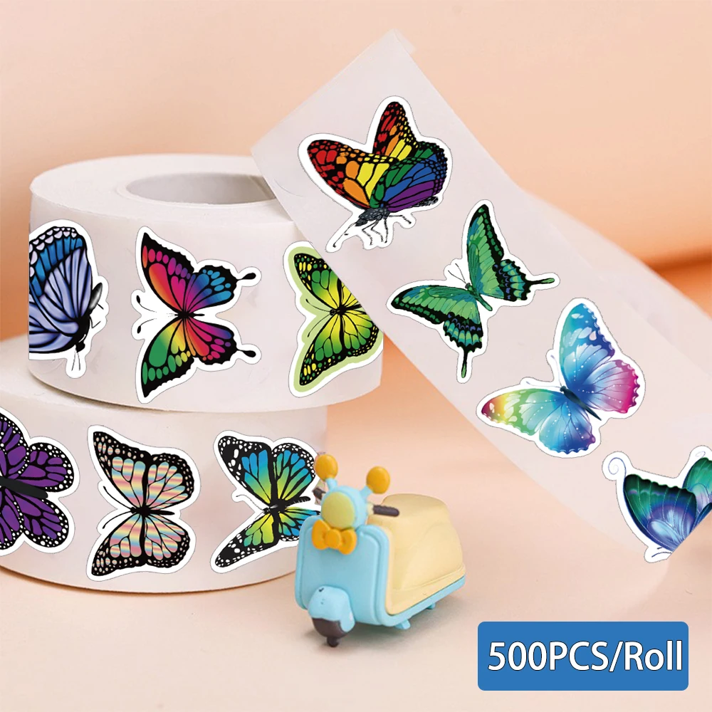500 pçs/rolo bonito borboleta adesivos notebook paisagismo portátil arte papelaria armazenamento à prova dwaterproof água telefone vivo guitarra adesivo