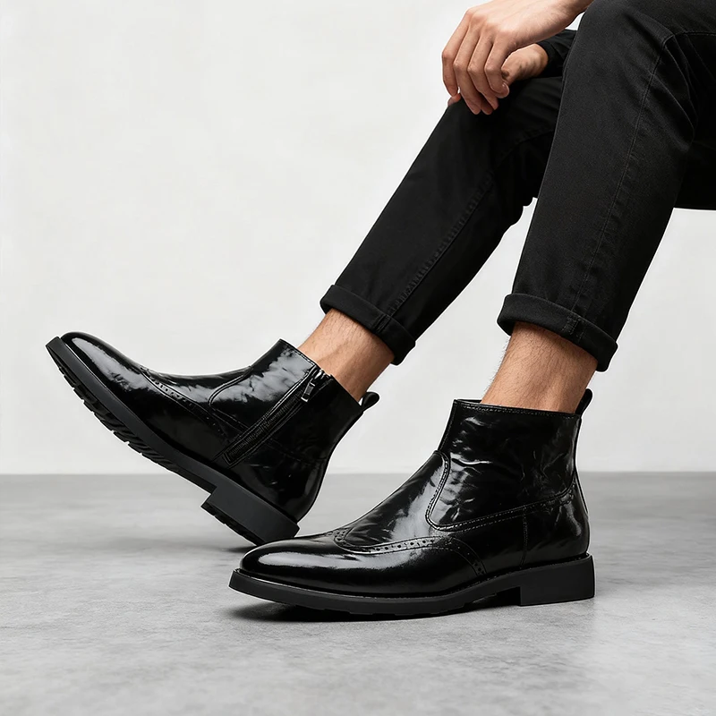 Britain Chelsea Boots Men High Quality Ankle Boots For Men Social Formal Brogue Shoes Men's Dress Shoes  Winter Ankle Boots