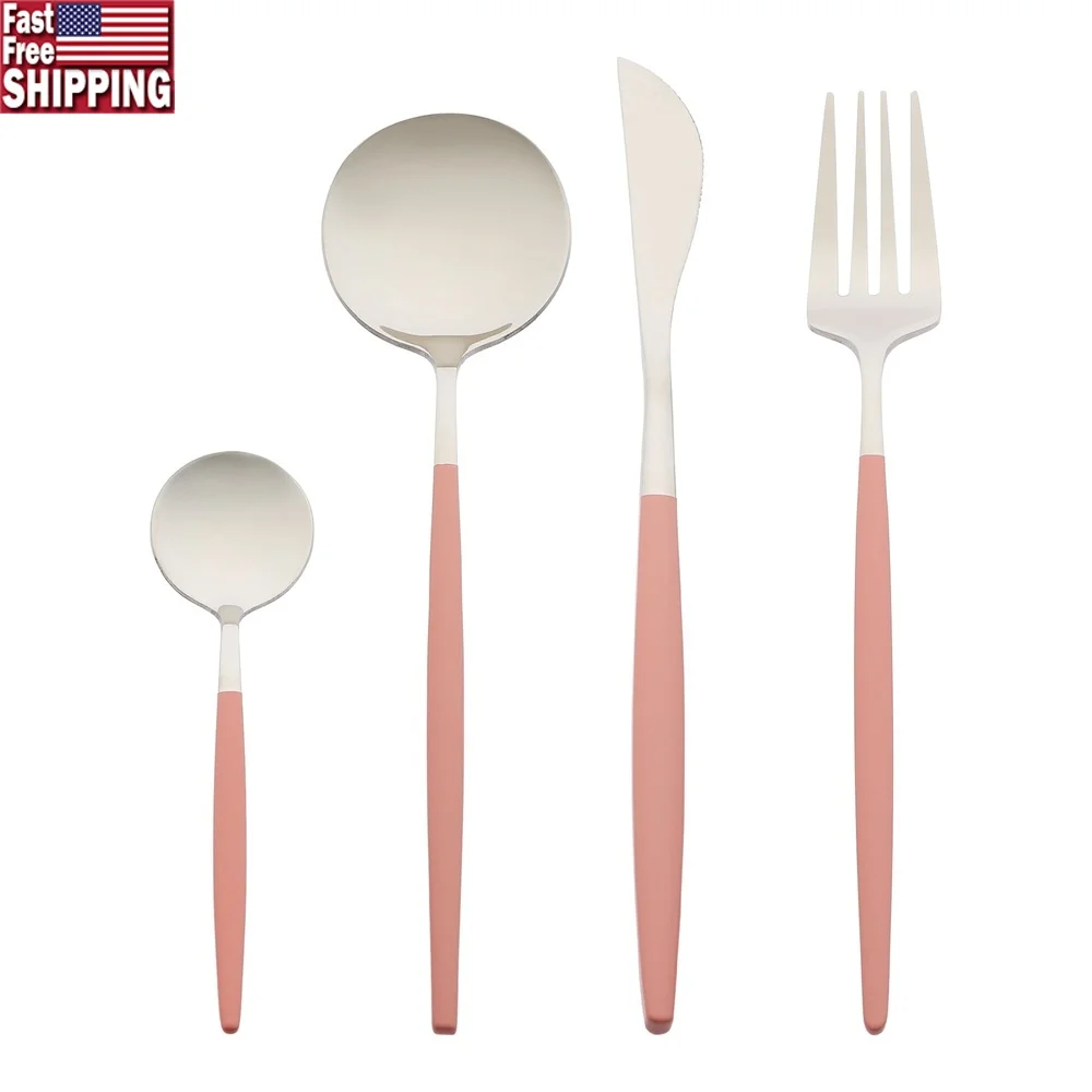 

Набор столовых приборов из нержавеющей стали, розовый, 4 шт.