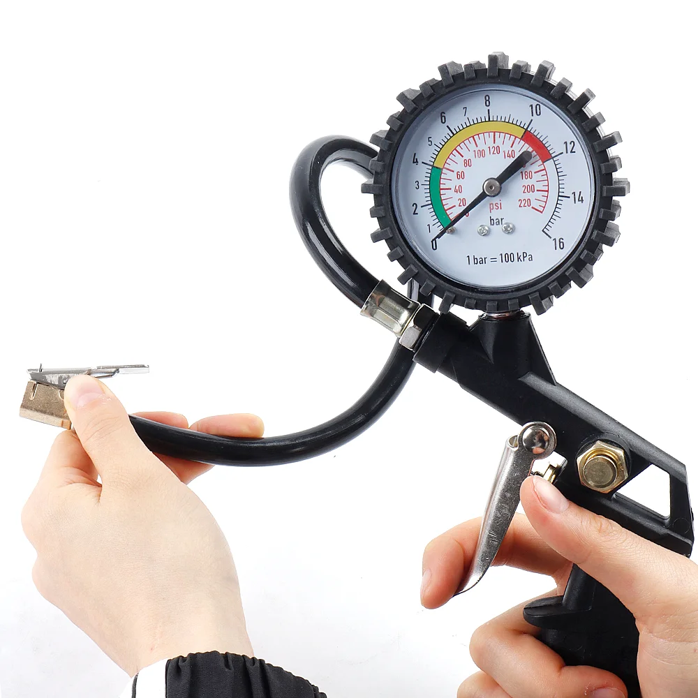 Car Tire Pressure Gauge, 0-16 Bar/0-220 Psi Pressure Gun, Can Be Used To Inflate/Deflate/Measure Air Pressure, Home Pneumatic To