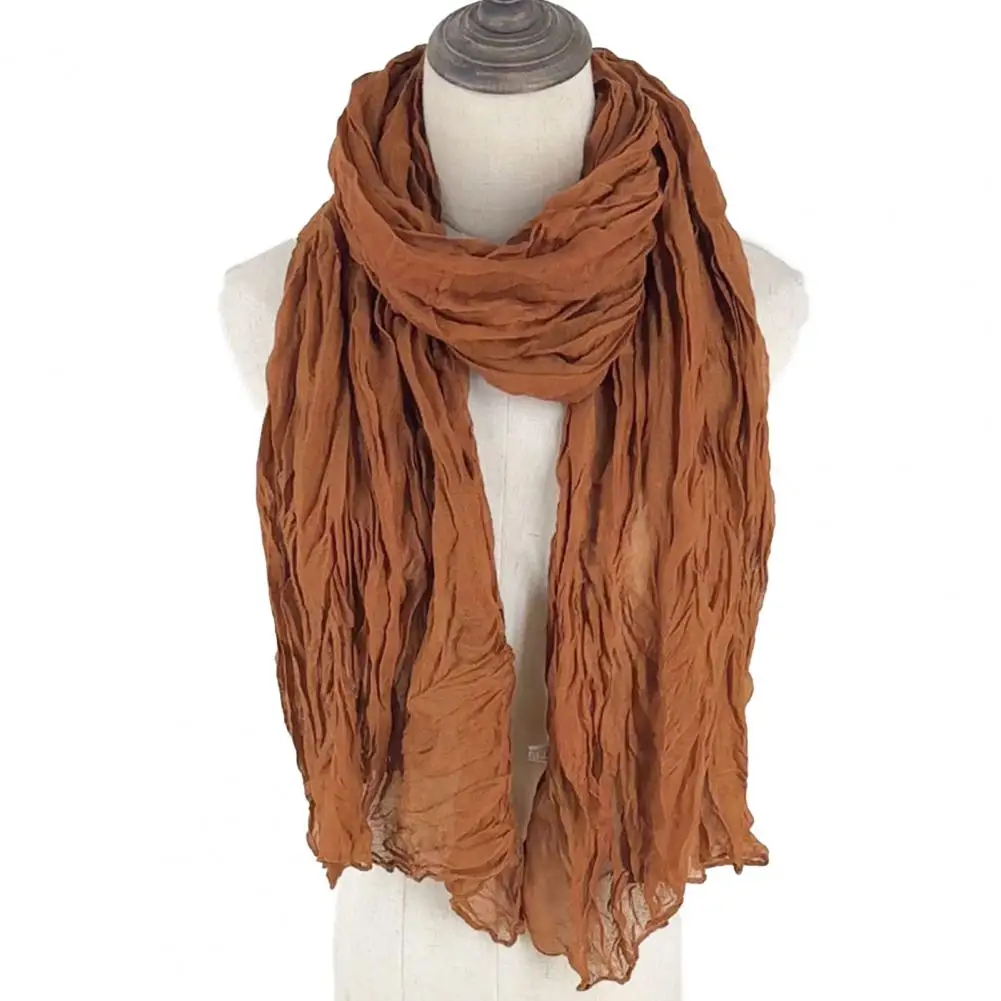 

Уютная хлопково-льняная шаль, стильный женский хлопковый льняной шарф, шаль с защитой от ультрафиолета, мягкая теплая плиссированная модная шаль для повседневного использования