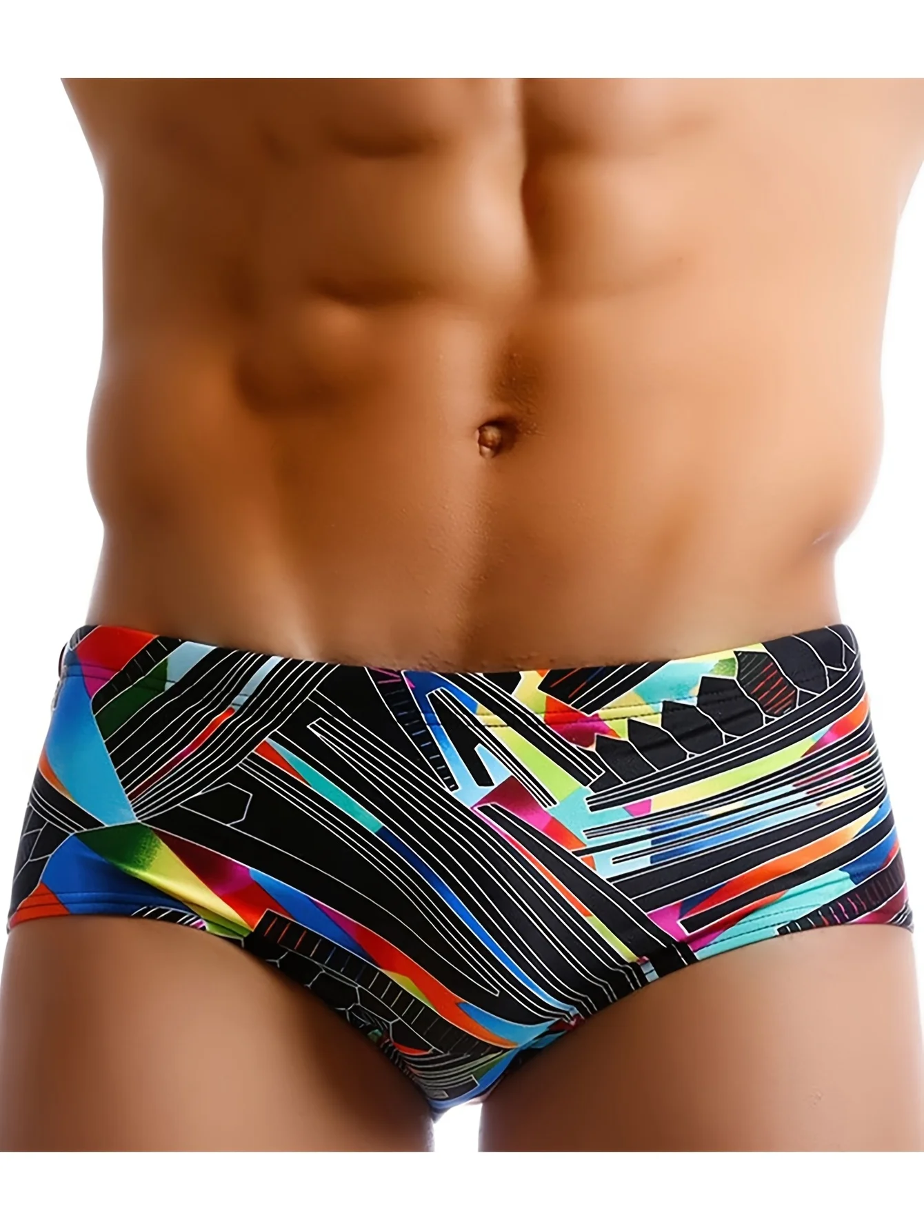 Men's Patterned Quick-Dry High-Elastic Drawstring Brief Swim Trunks, Beach Swimming & Surfing Shorts