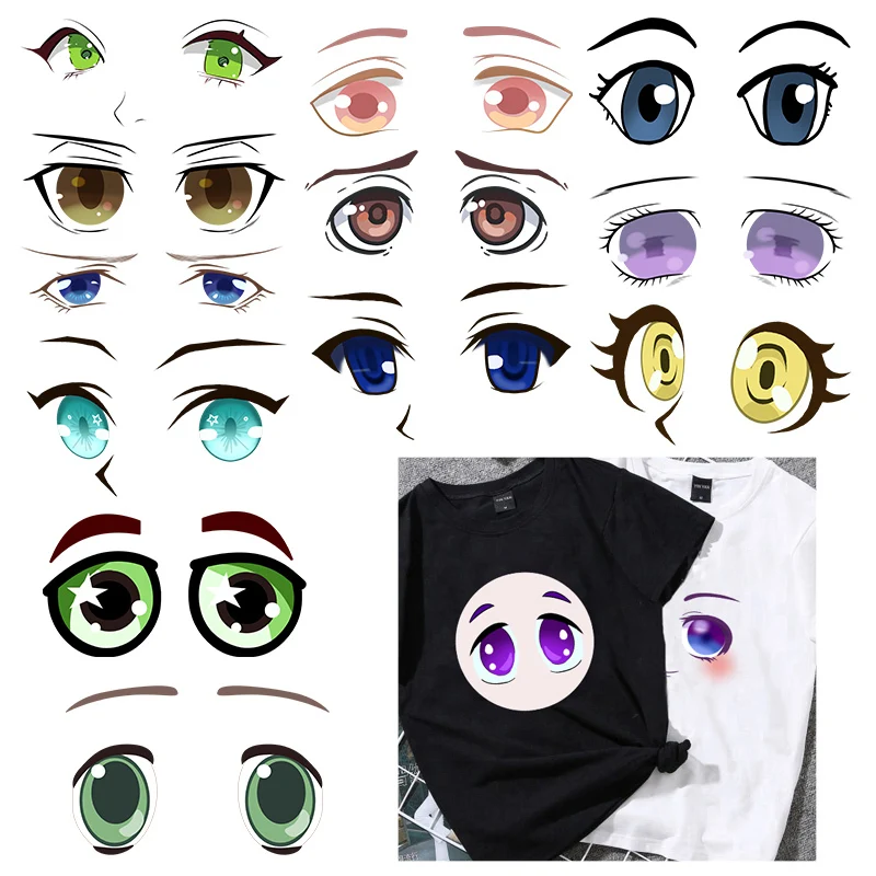 Cartoon Beauty Eye Iron On Patches For DIY Anime Face Heat Transfer Clothes T-Shirt Thermal Stickers Decoration Printing