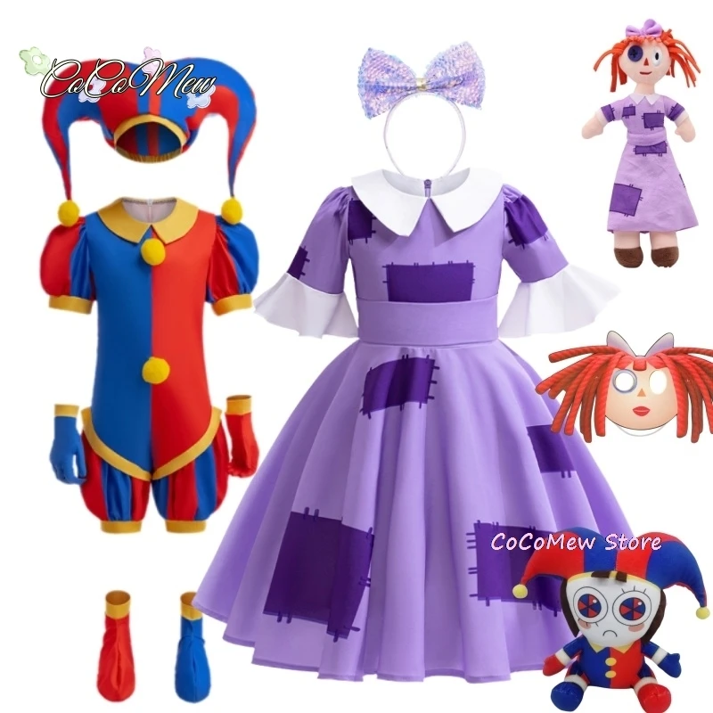 

2024 Anime Pomni The Amazing Digital Circus Cosplay Costume Children Jumpsuit Halloween Suit Purim Kids Costume Cartoon Cos