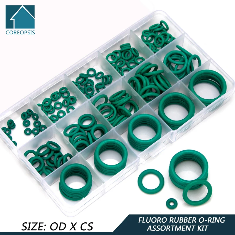 150PCS Fluorkautschuk FKM Dichtungs-O-Ringe Außendurchmesser 6mm-30mm CS 1mm 1,5mm 1,9mm 2,4mm Grüne Dichtungsersatzkits FQ028-029-030-031