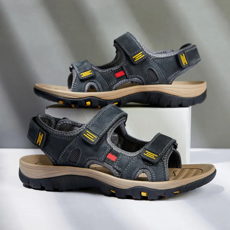 

New Fashion Summer Leisure Men Shoes Beach Sandals High Quality Genuine Leather Sandals Soft Large Size Men's Sandals Size 38-48