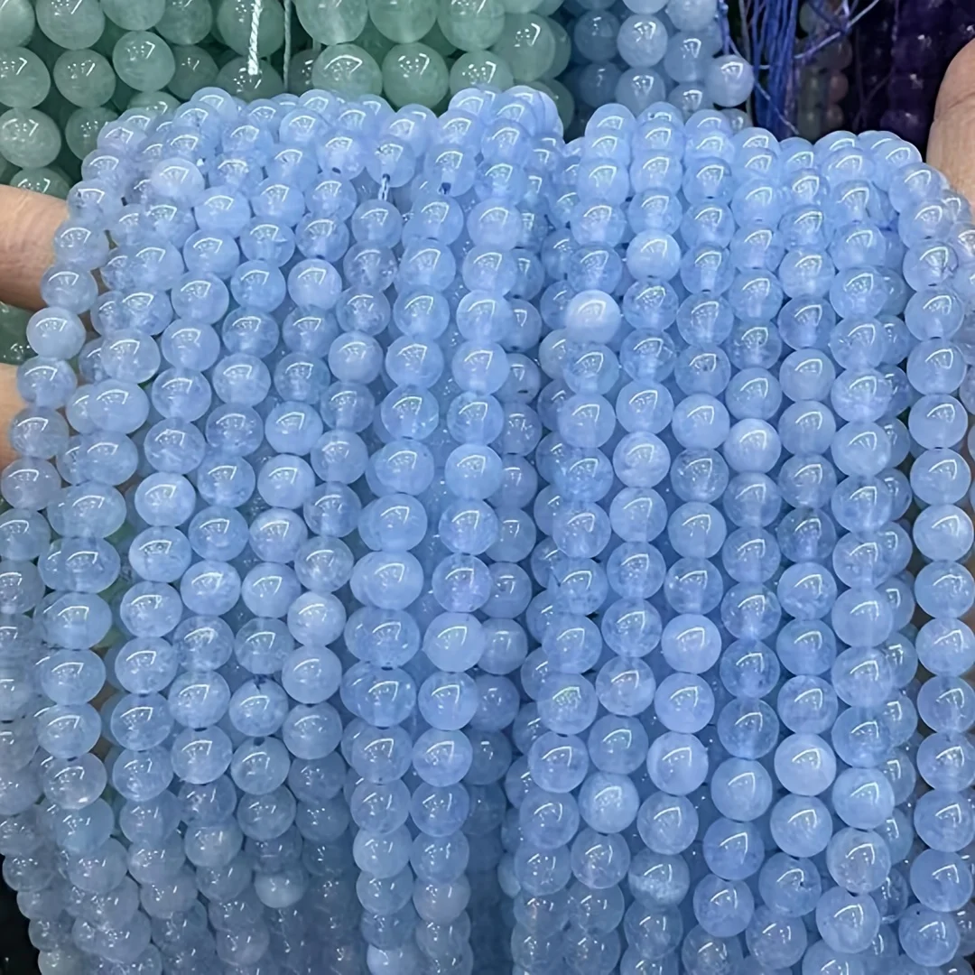 5/12/20/35 Stück Einzelperlen und farbiger Aquamarin-Chalcedonstein, runde lose Perlen, DIY-Spezial, blaue lose runde Perlen, Geschenk