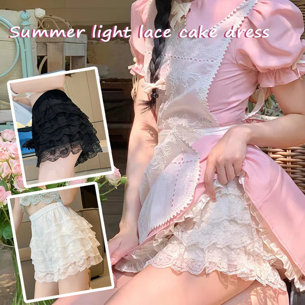 Safety Short Woman Cake Skirt Lace Safety Pants Can Be Worn Externally Home Sleep Shorts Thin Loose Bottom Waist Women's Shorts