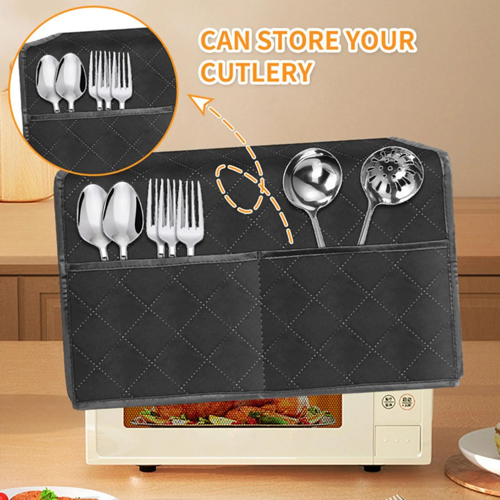 전자 레인지 커버 보호 커버, 주방 가전 커버, 튼튼하고 주머니가 있는 보호대 퀼트 오븐 커버