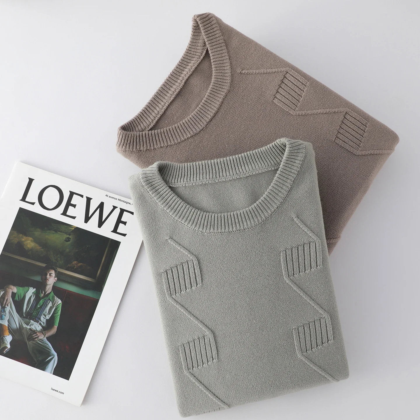 

Autumn and winter new 100% pure cotton knitted sweater men's loose round neck pullover sweater casual business men's sweater