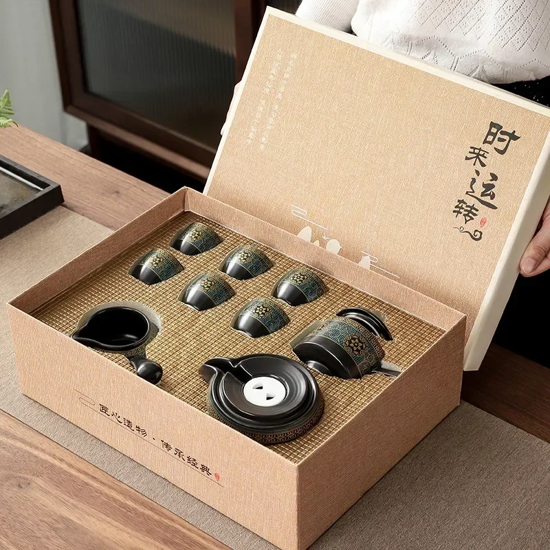 

Tea Set Creative Living Room Semi-automatic Rotating Kungfu Tea Set Water for Tea Making Ceramic Teacup Business Gifts