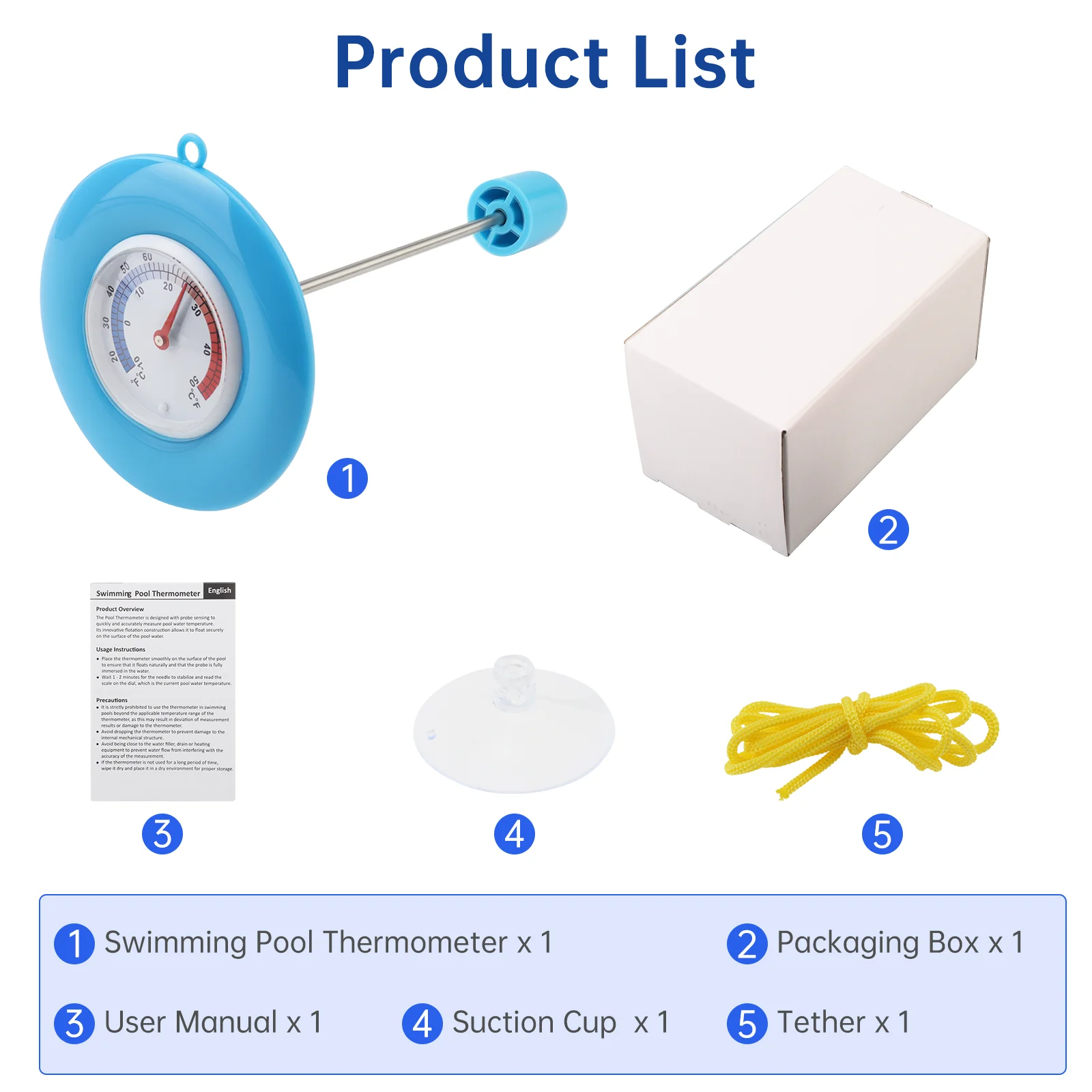Afbeelding 7: Drijvende zwembadthermometer met dubbele schaal Fahrenheit Celsius onderwater thermometer voor zwembaden, spa's en bubbelbaden
