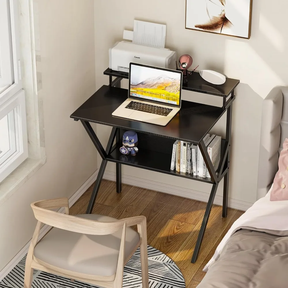 Pequeno Compacto Tiny Study Desk com Armazenamento e Monitor Stand, Mesa do Computador para Home Office, 27,5"