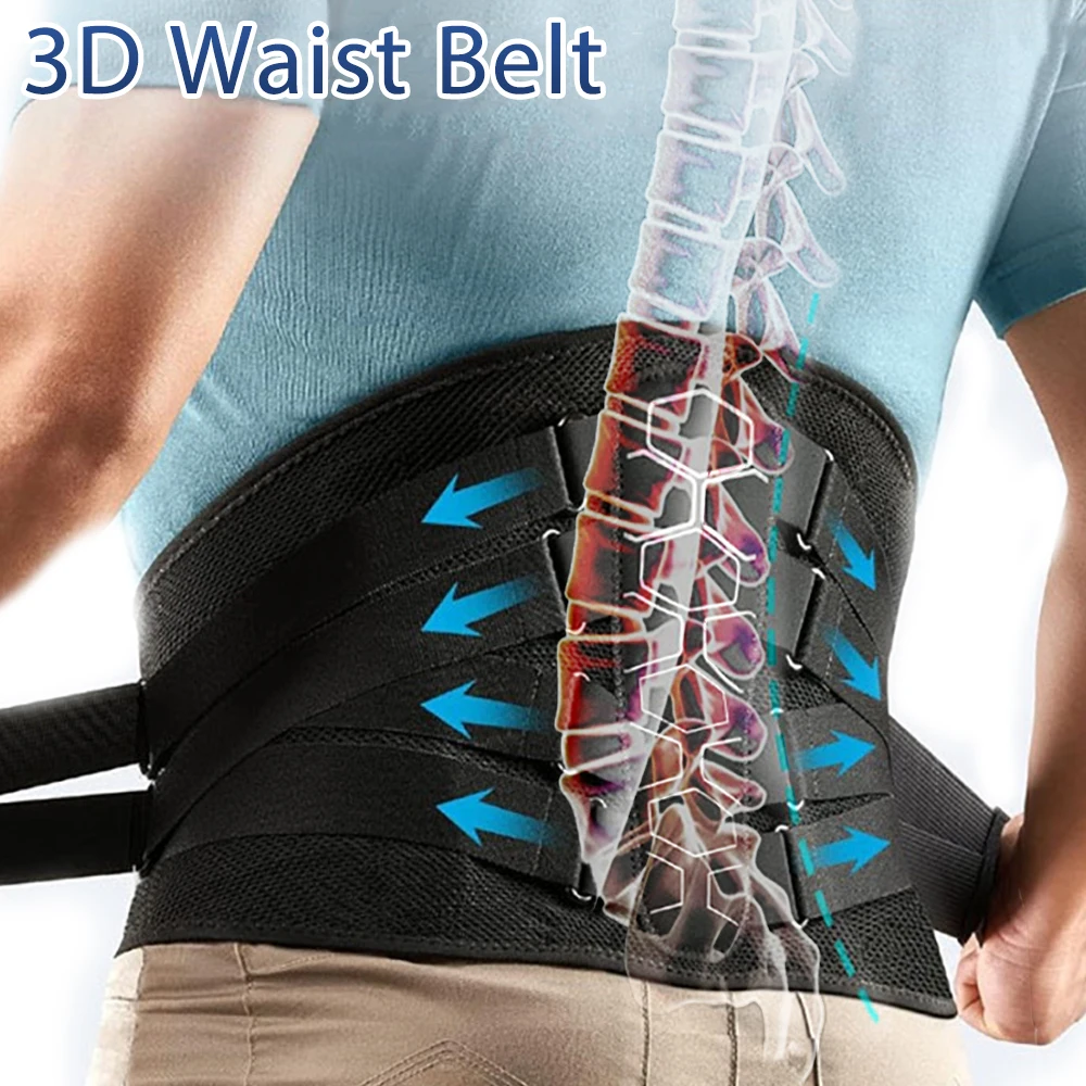 3D Back Braces Waist Belt Men & Women Work Lower Back Pain Relief Breathable Anti-skid Spine Lumbar Support Belt