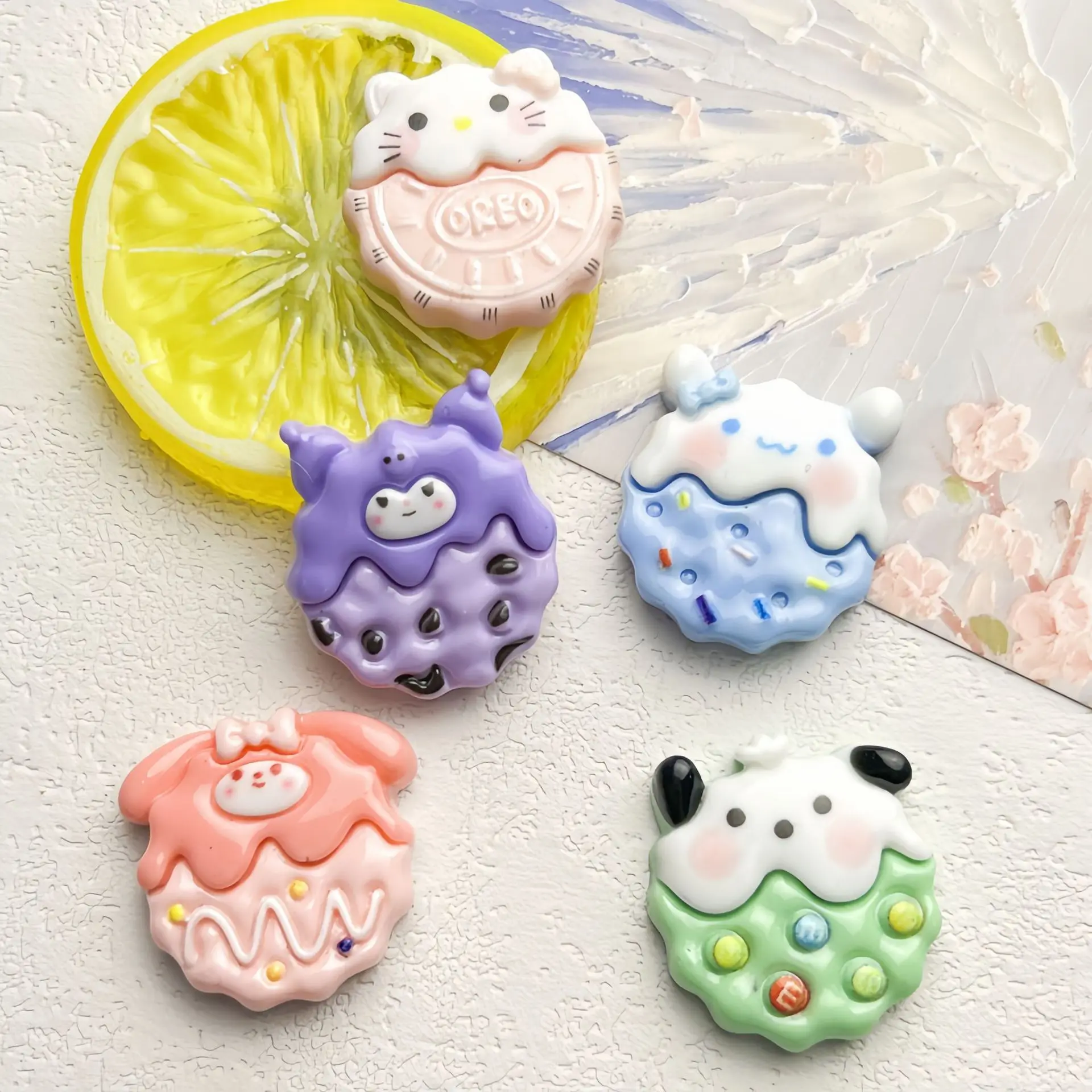 5Pcs Cute sanrio biscuits series Cartoon Resin Flatback Diy Kawaii Resin Accessories Crafts Materials Scrapbooking Embellishment