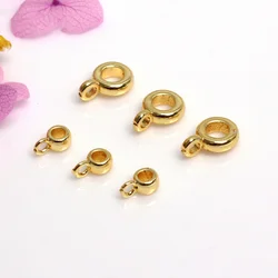 10pcs 14K Gold Plated Brass Bail Beads Round Big Holes Beads Pendant Clips Connectors For DIY Bracelet Necklace Jewelry Making
