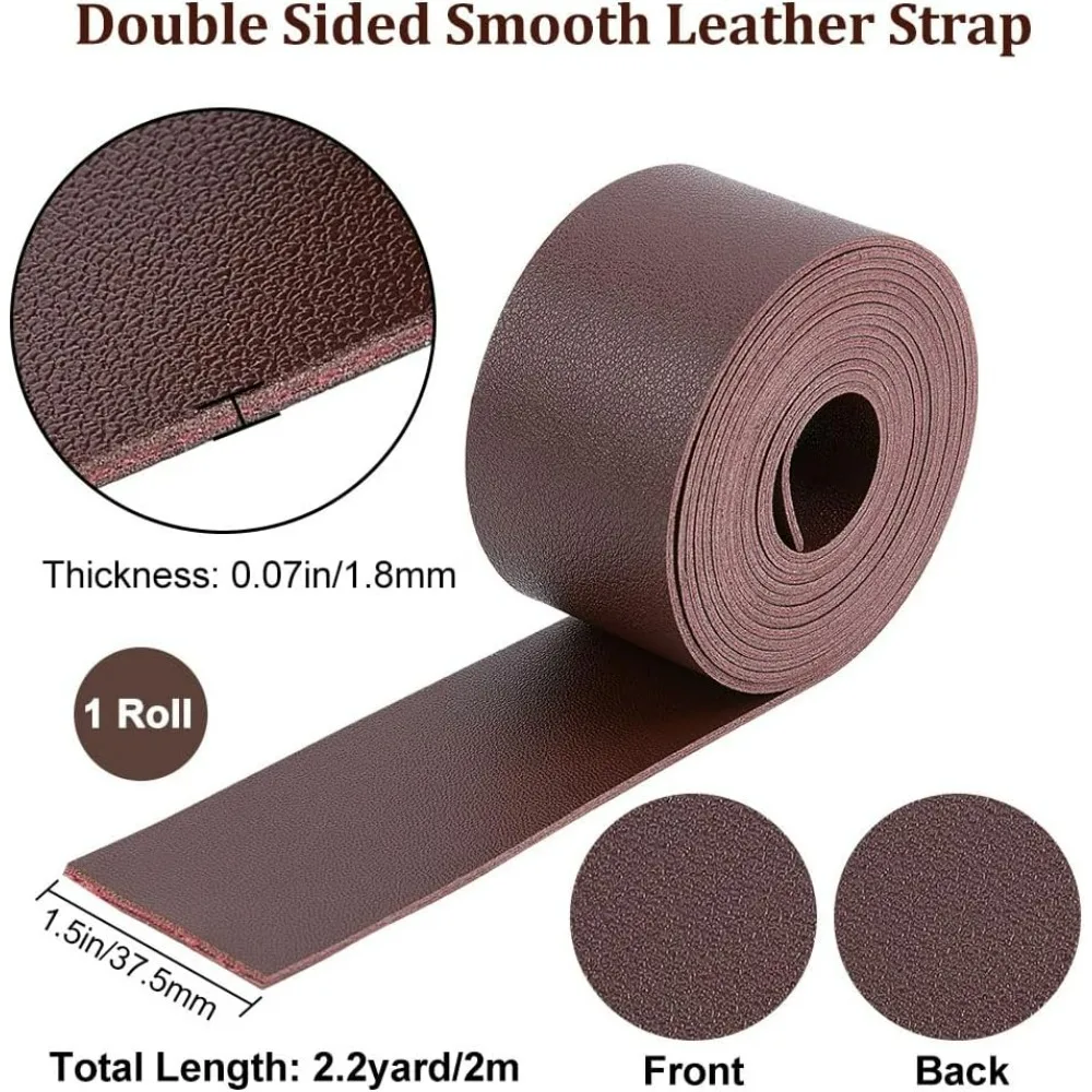 2m x 37.5mm Leather Strap Strip Double-Sided Flat Leather Cord 1.8mm Thick Lychee Pattern Imitation Leather Belt making kit