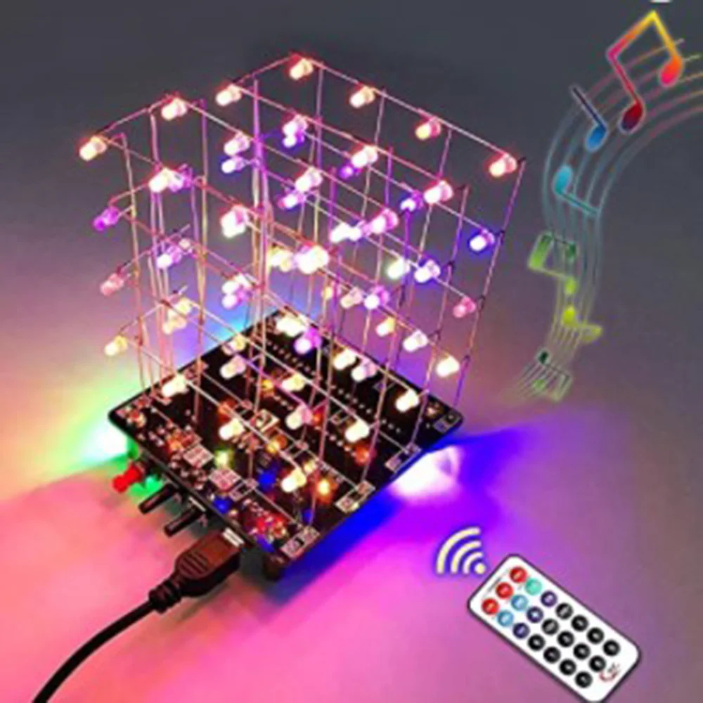 LED Electronic Soldering Kit Colorful RGB Music Light Tower DIY Kit with 3D Animation for Chrismas 51 MCU Suit with Remoter