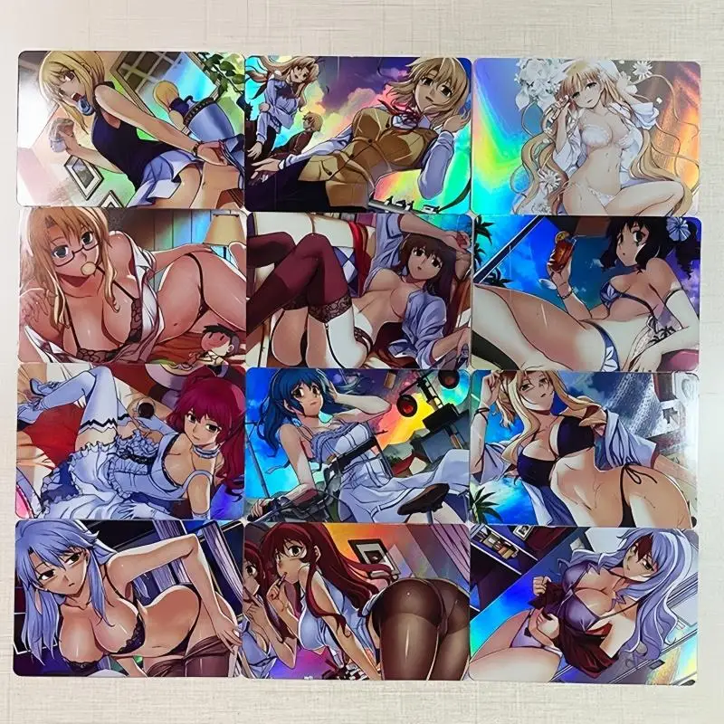 أنيمي فتاة فلاش بطاقة الملابس الداخلية والحرير الأسود لطيف ونقي سلسلة Diy 12 ورقة أنيمي جمع عمل دمى أشكال الهدايا