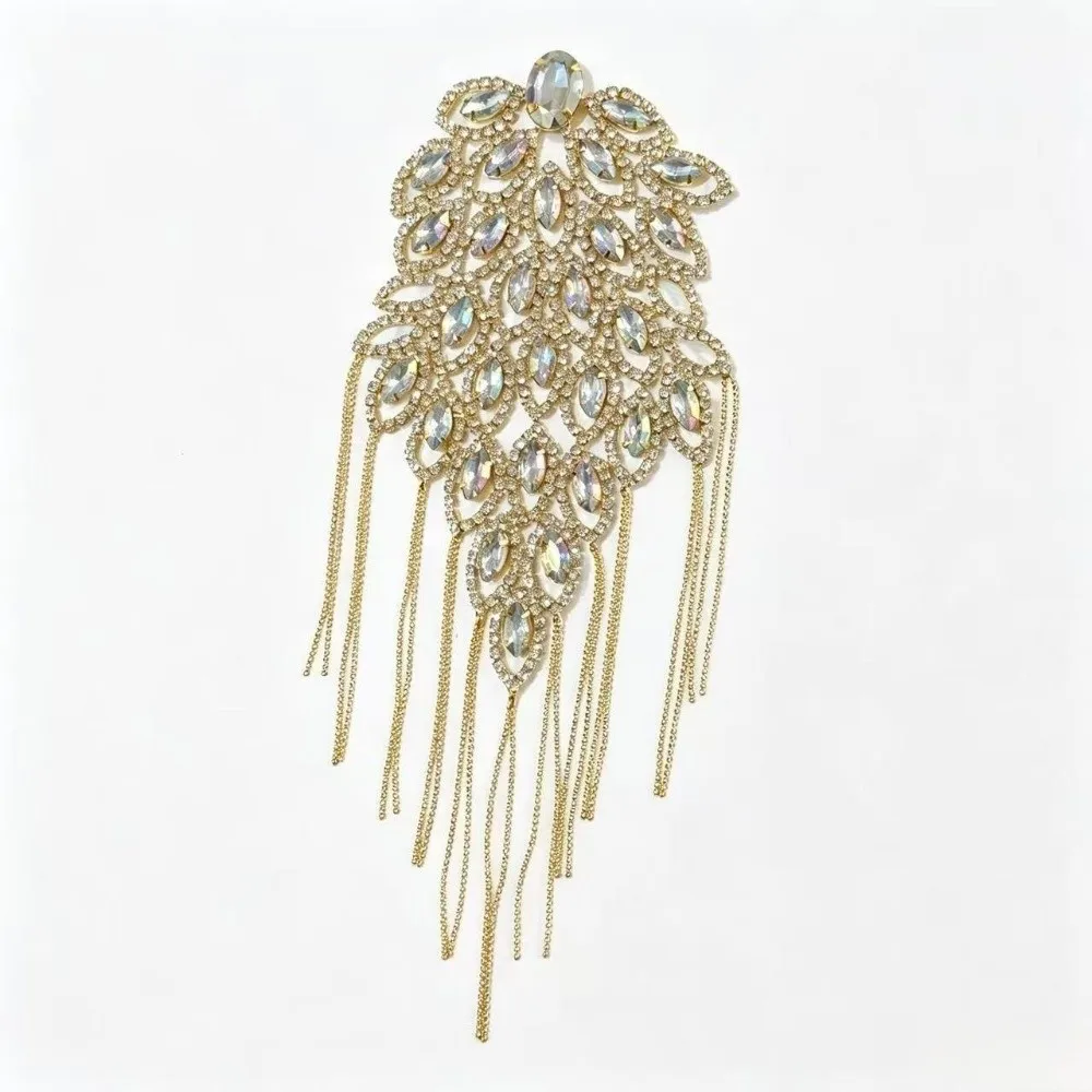 Exquisite Peacock Tassel Chain Epaulette Punk Rhinestone Brooch Shoulder Board Shiny High-end Jacket Shoulder Chain Men