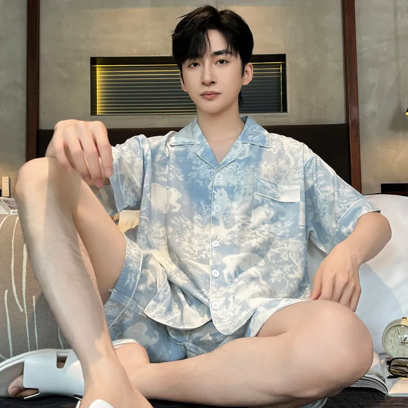 new-2026-ice-silk-men's-spwear-ort-sve-thin-home-clothes-set-summer-lightweight-comfortable-breathable-pants-orts