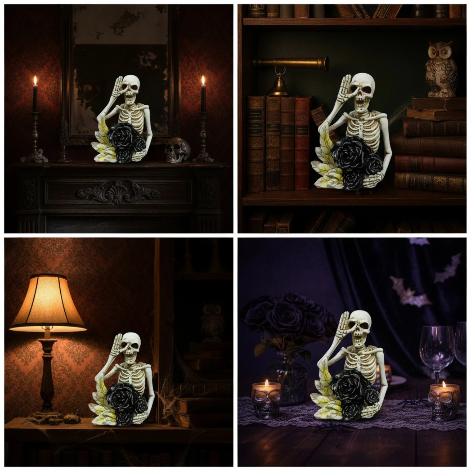 Skeleton Figurine Freestanding Skeleton Decor Ornament Decorative Statue Sculpted for Goths, Mantel, Office Desk