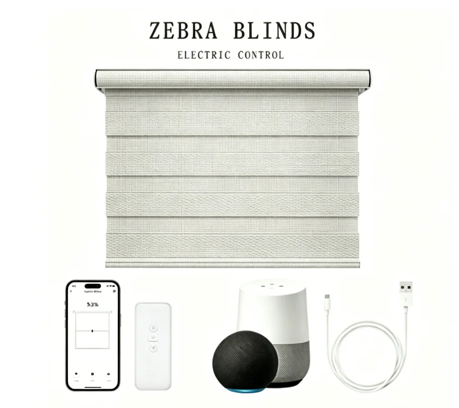 Hot Selling Smart Motorized Remote Control Dual Layer 100% Polyester Waterproof Blackout Zebra Blinds For Home