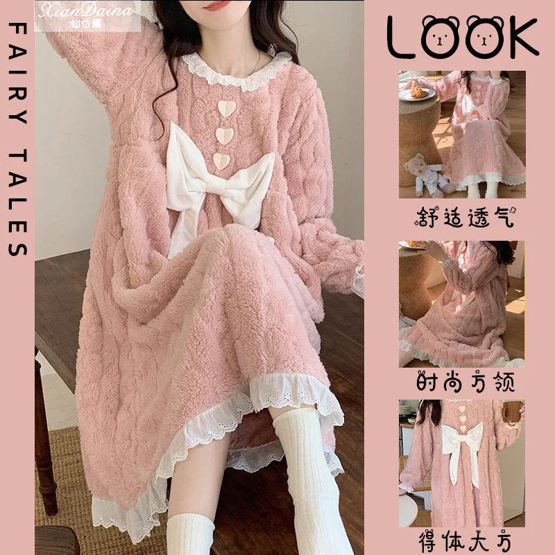 Женская длинная ночная рубашка, хлопковая одежда для сна, зимняя теплая удобная домашняя одежда с длинными рукавами, домашняя одежда, ночная рубашка, уютное пижамное платье