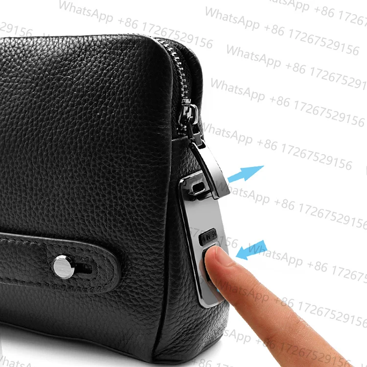 Men's Fingerprint Lock Bags for Men: Leather Hand Bag, Male Long Money Wallet, Mobile Phone Pouch, Men's Messenger Bag, Anti-The
