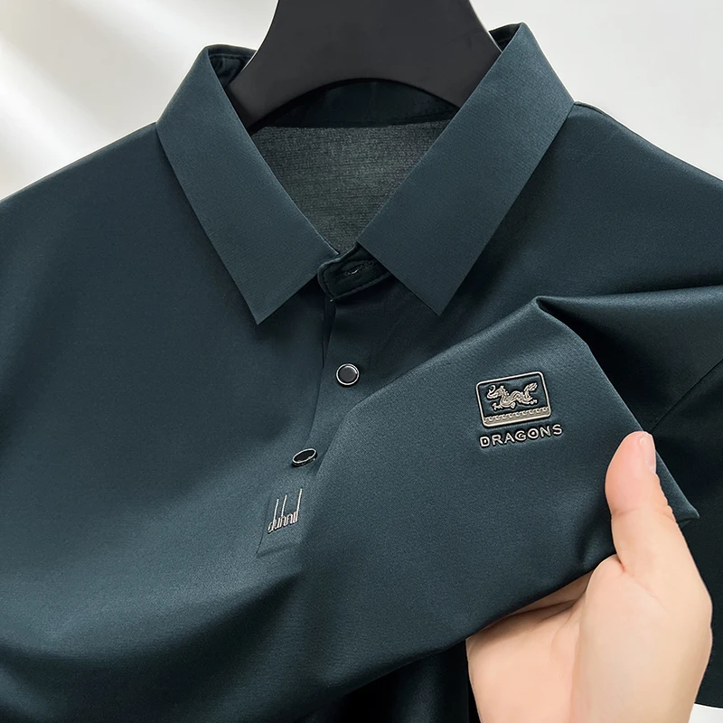 

High quality ice silk breathable short sleeve T-shirt men's summer new lapel fashion brand printed casual business POLO shirt