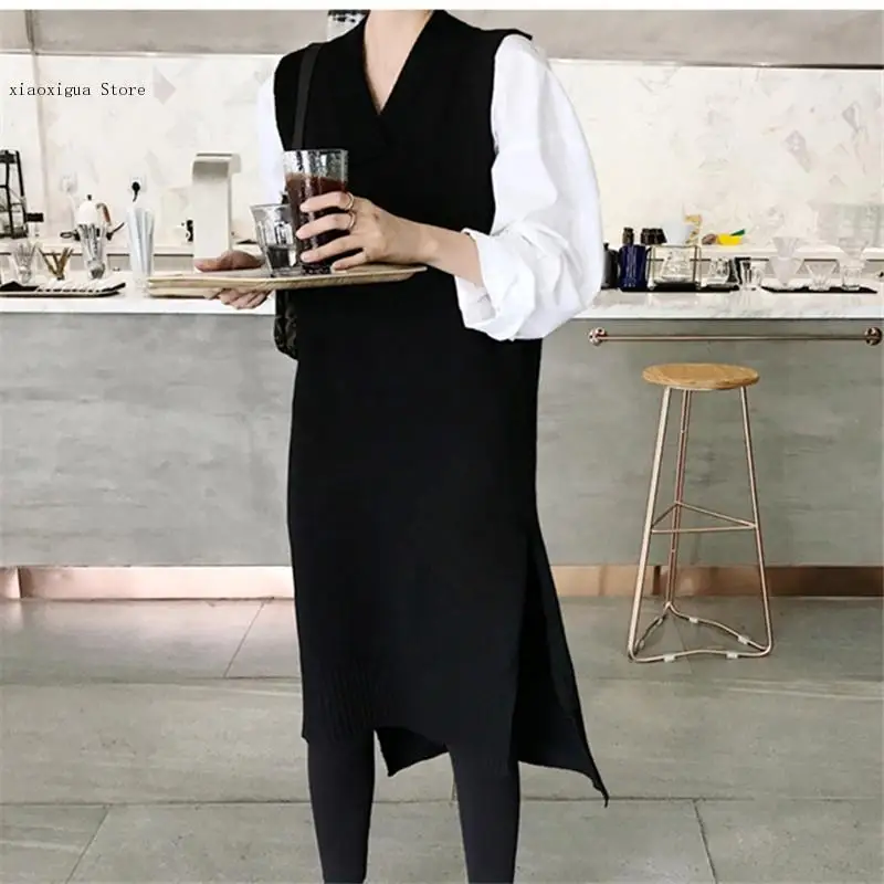 Women Clothing Loose Sleeveless Sweater Dress Female Vest Sweaters Knitting Vest Long Knitted Wool Oversize Pullover