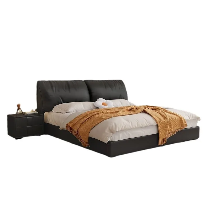 

Cream wind elephant ear soft bag bed, Italian minimalist ecological leather double bed