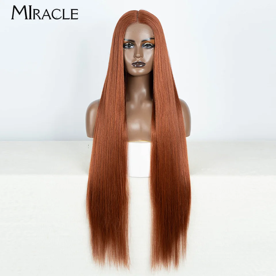 MIRACLE Synthetic 38 Inch Lace Front Wigs For Women Straight Lace Wigs Cosplay Wigs Blonde Pink Long Straight Fake Hair