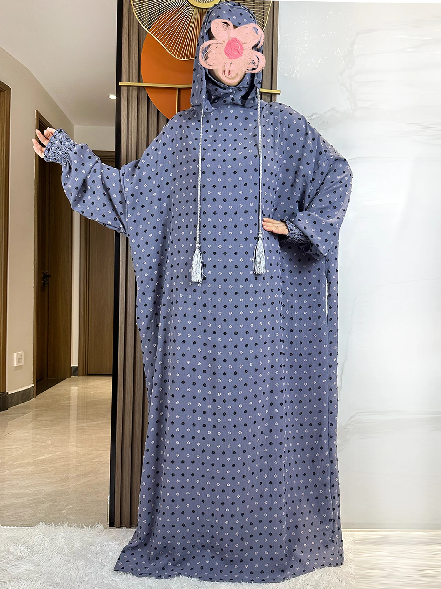 New 2024 Ramadan Two Hat Women Abaya Dubai Turkey Islam Prayer Clothes Twin Color Cotton Fabric Dresses Islam Women Dress Kaftan