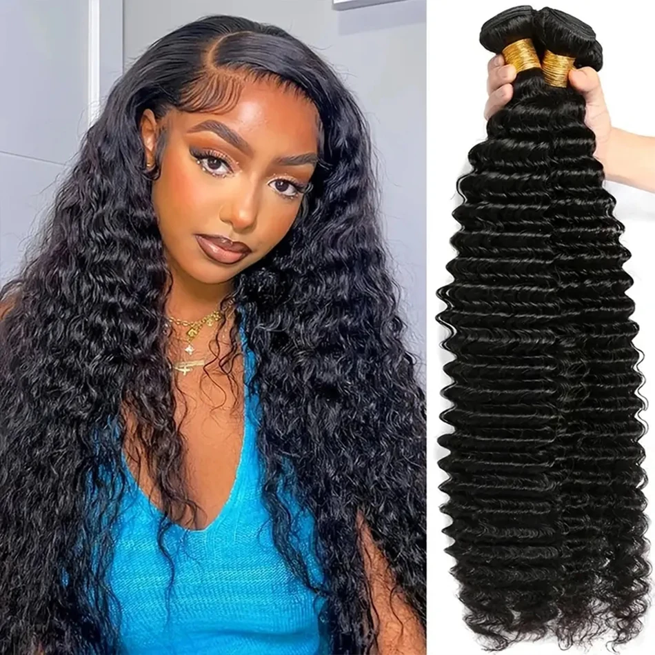 Deep Wave Human Hair  Natural Colour 100% Real Human Hair  8-30 Inch  Curly Hair Bundles Extension Suitable For Women