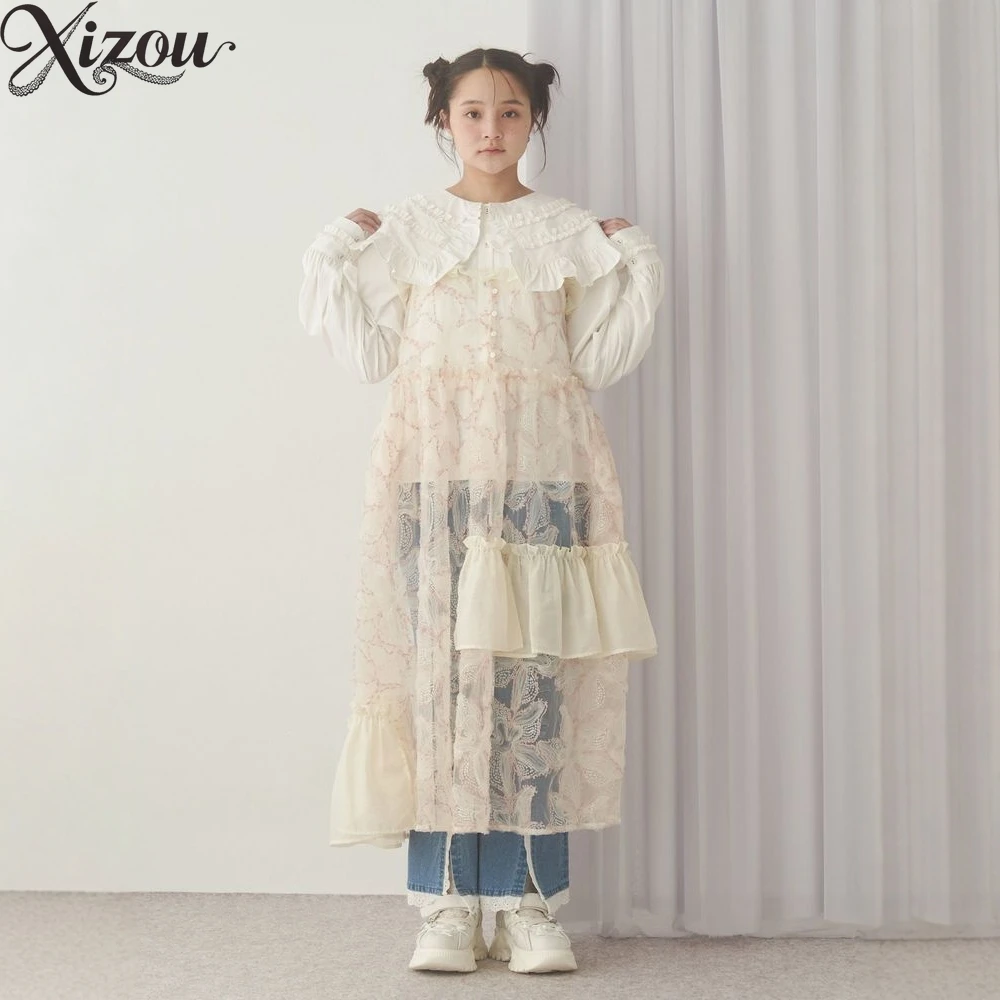 فستان فتاة حلوة زهرة كشكش شير بلا أكمام حزام طويل JSK لوليتا فساتين فضفاضة 2025 الخريف اليابانية الدانتيل الجنية سيدة رقيقة #4