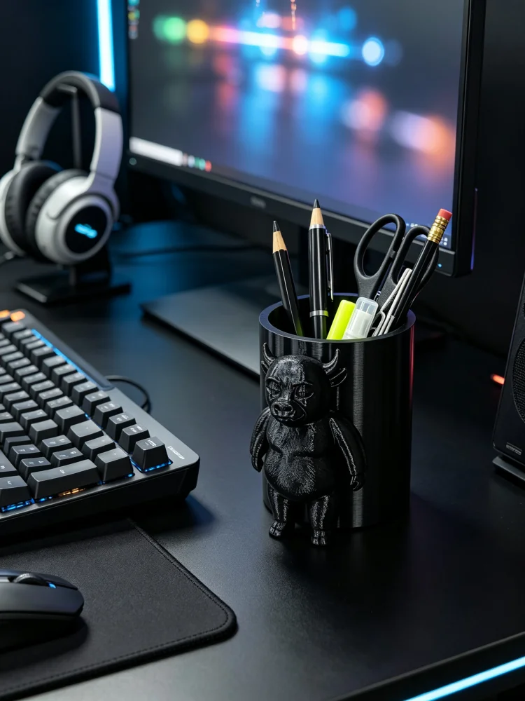 Dark Gothic Cute Little Devil Monster Pen Holder, Matte Black Petg Material Pencil Holder, Large Capacity Pen Cup Desktop Organizer, Devil Calf 3D Statue Design, Sturdy Solid Plastic with Stable Base, Office Supplies Organizer Desktop Decoration, Suitable for Home Office Area, Student Desk, Gaming Desk, Gothic Style Room Ambiance Decoration, Quirky Novelty Stationery, Personalized Cool Desktop Gadgets, Suitable as a Fun Creative Gift