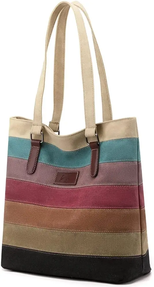 

Сумка-тоут из холщовой ткани с разноцветными полосками и клетчатым узором, через плечо, для женщин