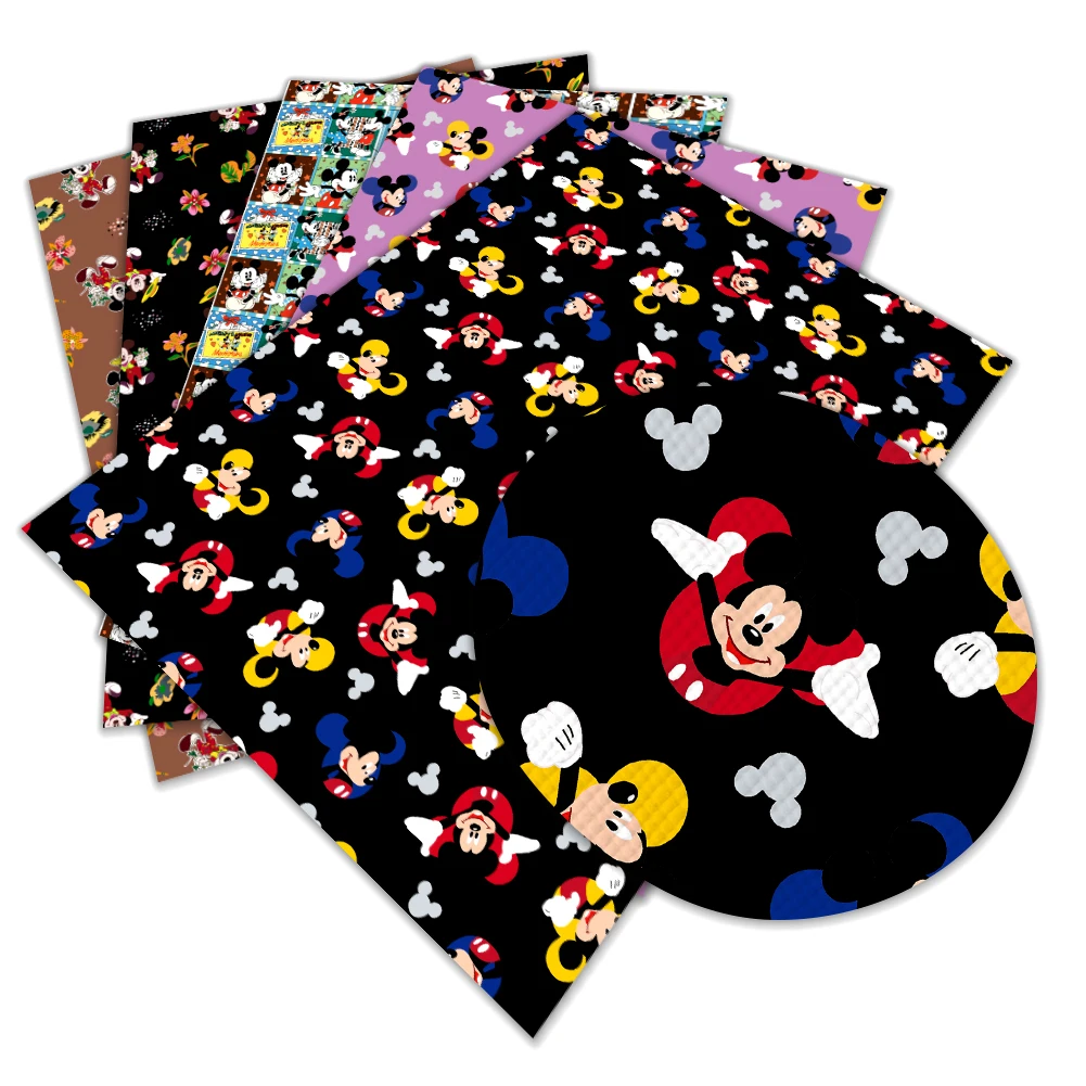 Disney-sábana de piel sintética con dibujos animados de Mickey y Minnie Mouse, tela de piel sintética para lazos, 30x136cm