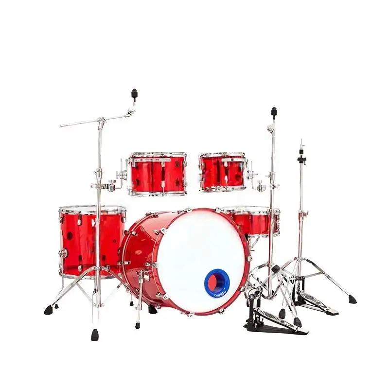 Adult Acrylic Transparent Aluminum Drum Set with Cowhide Heads Single Tier Hanging Design