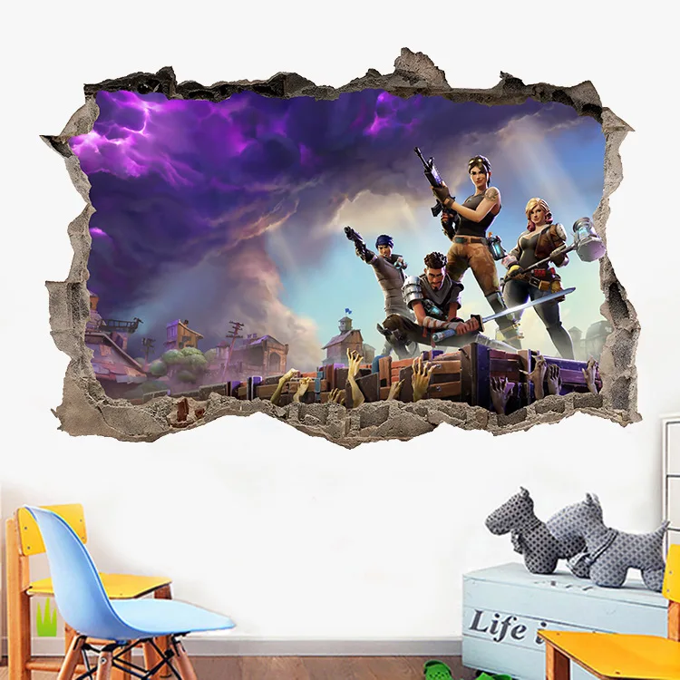 Gioco Fortnited Adesivi 3D Personaggi Periferici da parete incollati Decorazione della camera da letto del ragazzo Adesivi autoadesivi in PVC Accessori