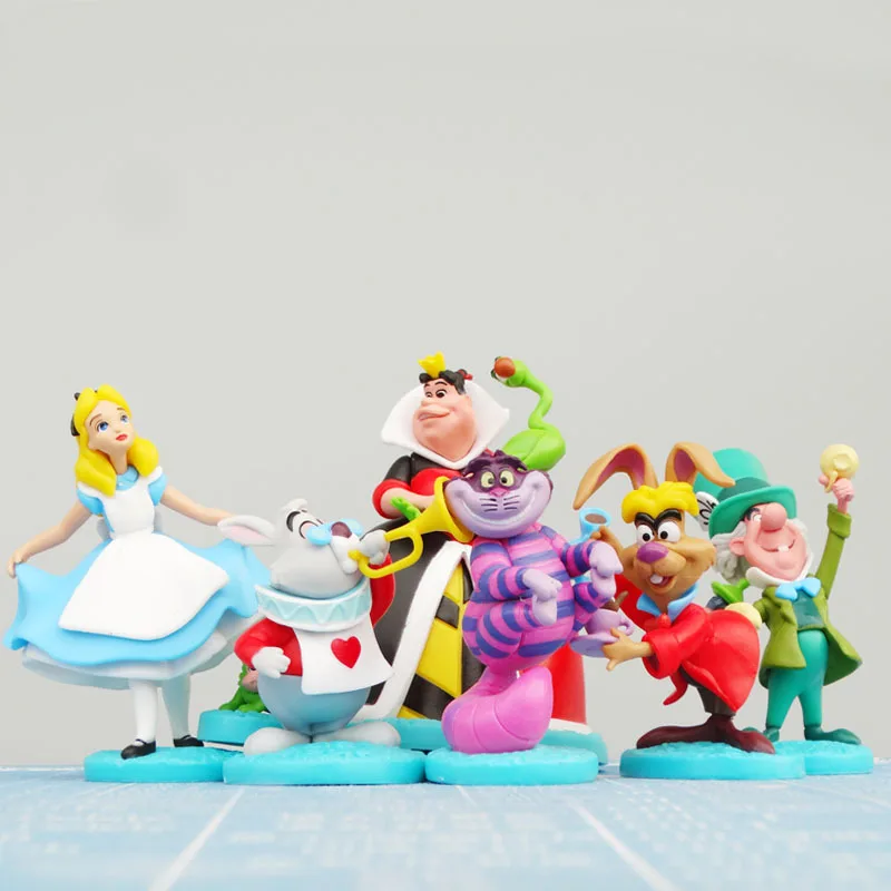 6-10cm 6pcs/Lot Alice in Wonderland Cheshire Cat White Rabbit Cake Car Desk Decoration Figure Toys