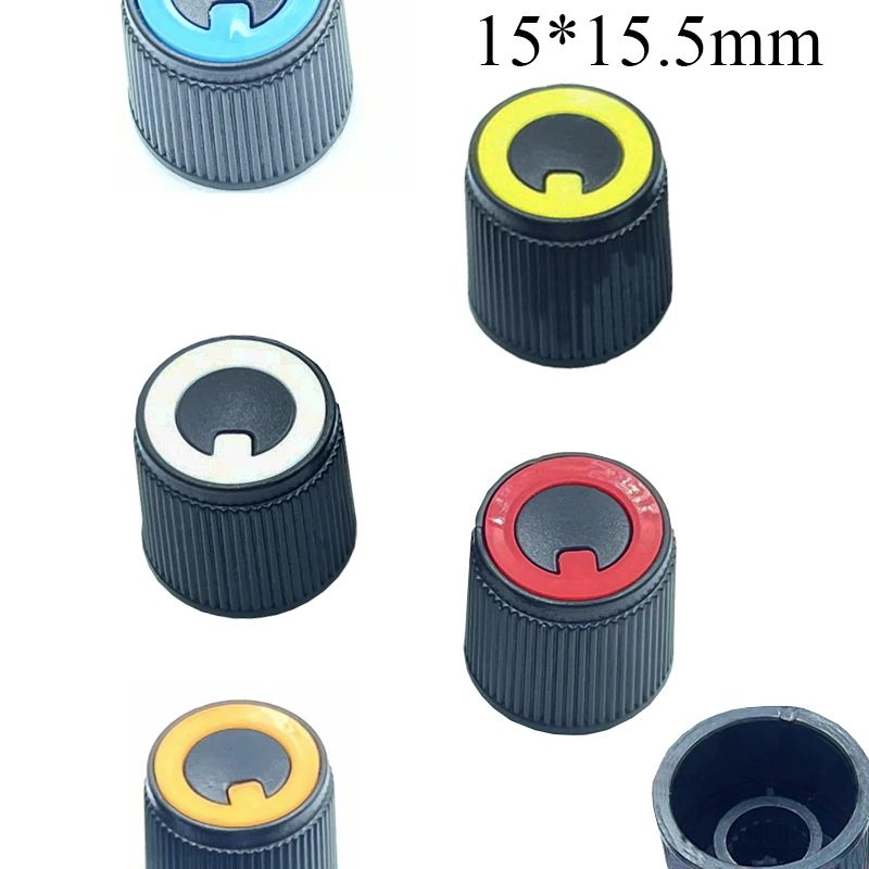 15*15.5mm 6mm Knurled Shaft Diameter Blue/Red/Yellow/Orange/White Black Potentiometer Rotary Volume Video Control Swirl Knob Cap