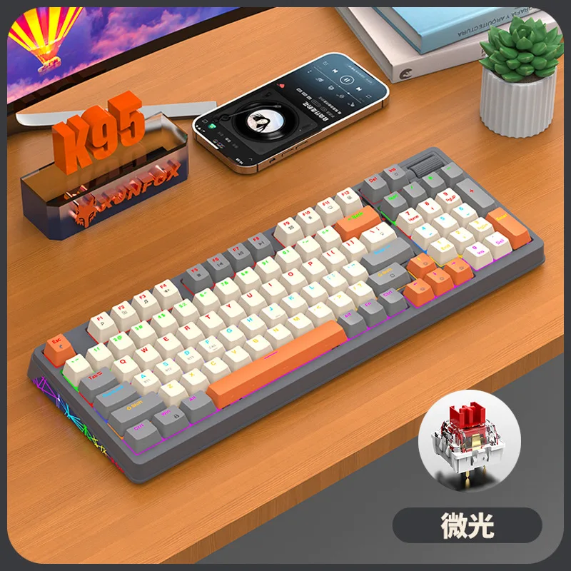 Wireless Mechanical Keyboard Hot Swap 96 Keys 96% Layout Spanish Russian Korean Arabic Mechanical Keyboard RGB Light 2000mAh K95